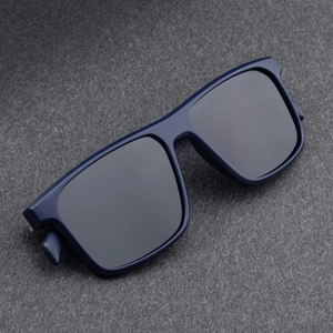 Square polarized sunglasses for men with dark blue matte frames and grey lenses