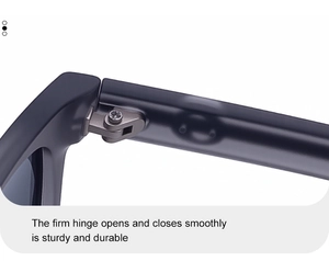 Macro view of a sturdy square frame sunglasses hinge with smooth opening mechanism