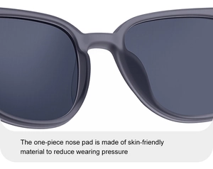 Close-up of integrated skin-friendly nose pads on square polarized sunglasses