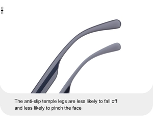 Detail of dark grey anti-slip curved temples on polarized square sunglasses for men