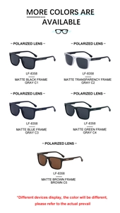 Detailed grid showing five matte frame color options for polarized square sunglasses