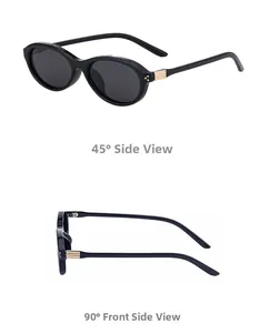 Vue détaillée de lunettes de soleil ovales avec monture noire et accents dorés