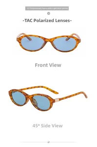 Vue détaillée de lunettes de soleil ovales en écaille avec des verres polarisés bleus
