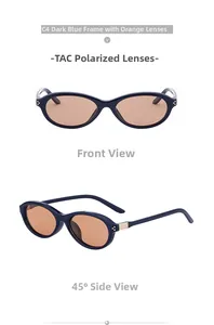 Lunettes de soleil ovales bleu foncé avec verres TAC polarisés ambre en deux angles