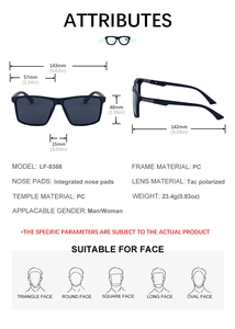 Tableau des tailles et spécifications techniques pour lunettes de soleil carrées polarisées