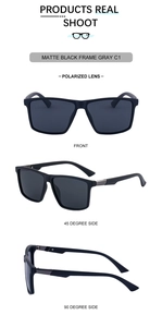 Lunettes de soleil polarisées carrées noir mat pour hommes sous plusieurs angles