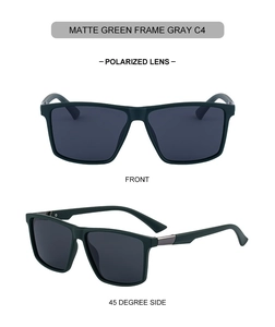 Détails des lunettes de soleil carrées vert mat polarisées avec verres gris chic