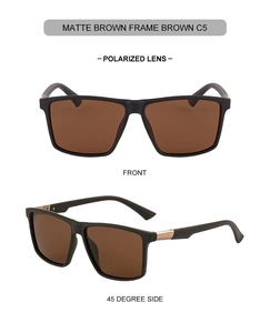 Détail de lunettes de pêche polarisées marron mat avec code couleur C5 et vue à 45 degrés