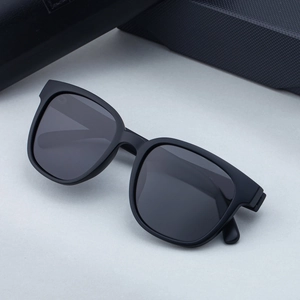 Men's square polarized sunglasses in matte black frame with deep grey lenses