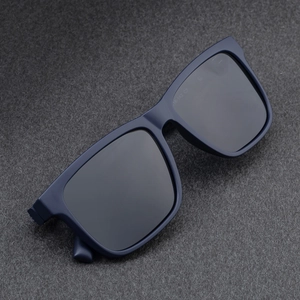 Modern square polarized sunglasses in matte dark blue frame with grey lenses for men