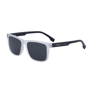 Men's fashion polarized square sunglasses with frosted clear frames and black temples