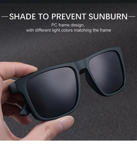 Detail of matte black square polarized sunglasses with high-quality PC frame for men
