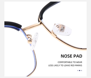 Detail of soft silicone nose pads and gold metal bridge for cat eye glasses comfort