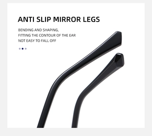 Detail view of anti-slip black polished glasses legs with ergonomic curved design