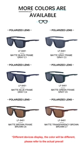 Matrix view showing various matte color options of polarized square frame sunglasses