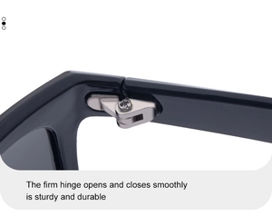 Close-up of the durable silver metal hinge on square polarized sunglasses