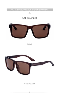 Polarized square sunglasses in matte transparent brown with detailed diamond-patterned temples
