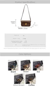 Detailed size specifications and material chart for the small PU leather crossbody square bag