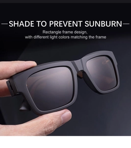 Detail view of matte black square frames with polarized dark grey anti-UV sun lenses