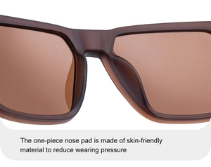Detail view of skin-friendly one-piece nose pads on square polarized sunglasses