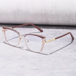 Modern cat-eye glasses frame for women with rose gold metal and brown acetate finish