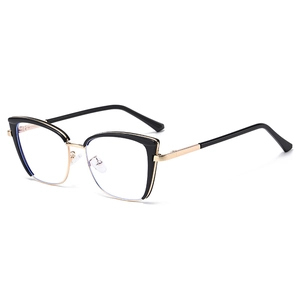 Fashionable cat-eye glasses frame with black and gold metal composite design