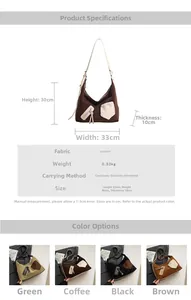 Detailed size guide for large suede tote bag featuring 33x30x10cm dimensions and weight