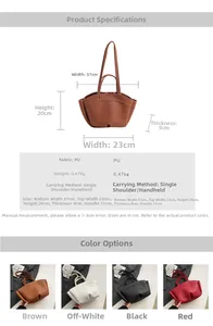 Size chart showing dimensions for the minimalist PU leather shoulder tote bag