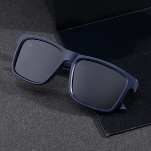 Polarized square frame sunglasses for men featuring navy blue matte finish and dark lenses