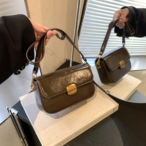 Sac Bandoulière Rétro En Cuir PU Petit Sac Carré À Épaule Avec Boucle Dorée Mode Couleur Unie Pour Femmes Casual