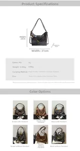 Detailed size specifications and material chart for the vintage large capacity PU backpack