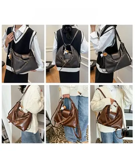 Collage of a vintage large-capacity tote bag shown in shoulder and backpack styles