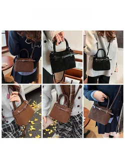 Collage of vintage matte leather crossbody bags in black and brown styles for women