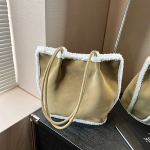 Grand Sac Fourre-Tout Vintage Pour Femme En Simili Daim Avec Bordure En Polaire Sac À Épaule Décontracté Hiver