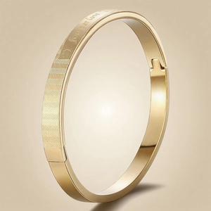 Gold titanium steel bracelet with forever love engraving and heart pattern lock