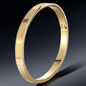 Stainless Steel Bangle Bracelet Heartbeat Pattern Hinged Buckle Fingerprint Texture Simple Fashion Jewelry Women Men