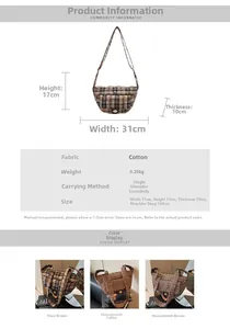 Guide des tailles montrant hauteur 17cm, largeur 31cm et épaisseur 10cm du sac damier
