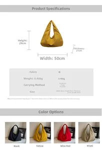 Detailed size specifications for the lightweight puff shoulder bag with color options