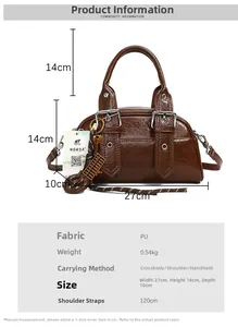 Tableau des tailles détaillé d'un sac à main marron en PU affichant 27cm de large et 14cm de haut