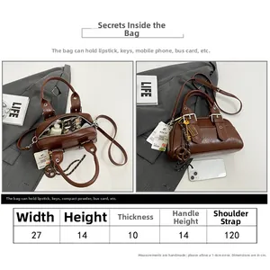 Tableau des tailles et détails de capacité du sac bandoulière vintage en similicuir
