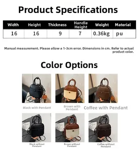 Detailed size chart and multi-color view of minimalist PU leather small crossbody bag