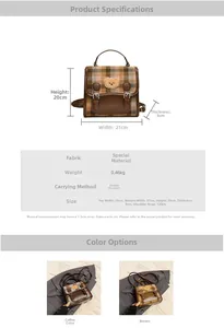 Detailed dimensions and specifications for the vintage plaid backpack with bear embroidery