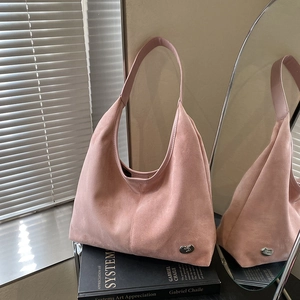 Women Large Capacity Hobo Shoulder Bag Faux Suede Frosted PU Retro Tote Casual Minimalist Handbag