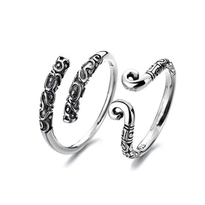 Bagues de couple Monkey King en argent avec poinçon S925 et motifs de nuages