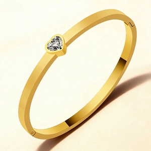 Bracelet Jonc En Acier Inoxydable Avec Zircon Cubique En Forme De Cœur Bijoux Élégants Pour Femmes Or Argent