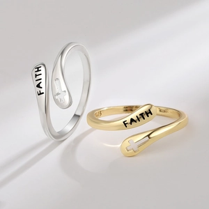 Adjustable S925 sterling silver cross rings with FAITH engraving in silver and gold