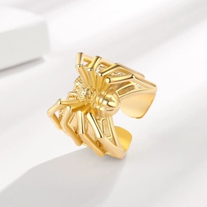 Vintage golden spider open ring with adjustable band in punk style for men