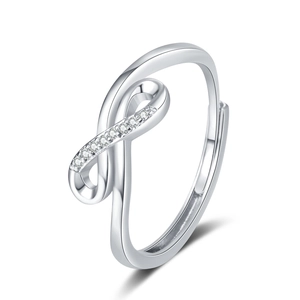 Silver infinity cross ring with small sparkling stones in an adjustable open design