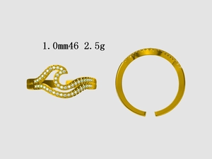 Technical view of wave pattern gold ring with micro-pave white zircon stones