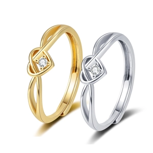 Heart Shaped Knot Adjustable Open Ring Copper With Cubic Zirconia Simple Fashion Jewelry Gift For Women Sisters